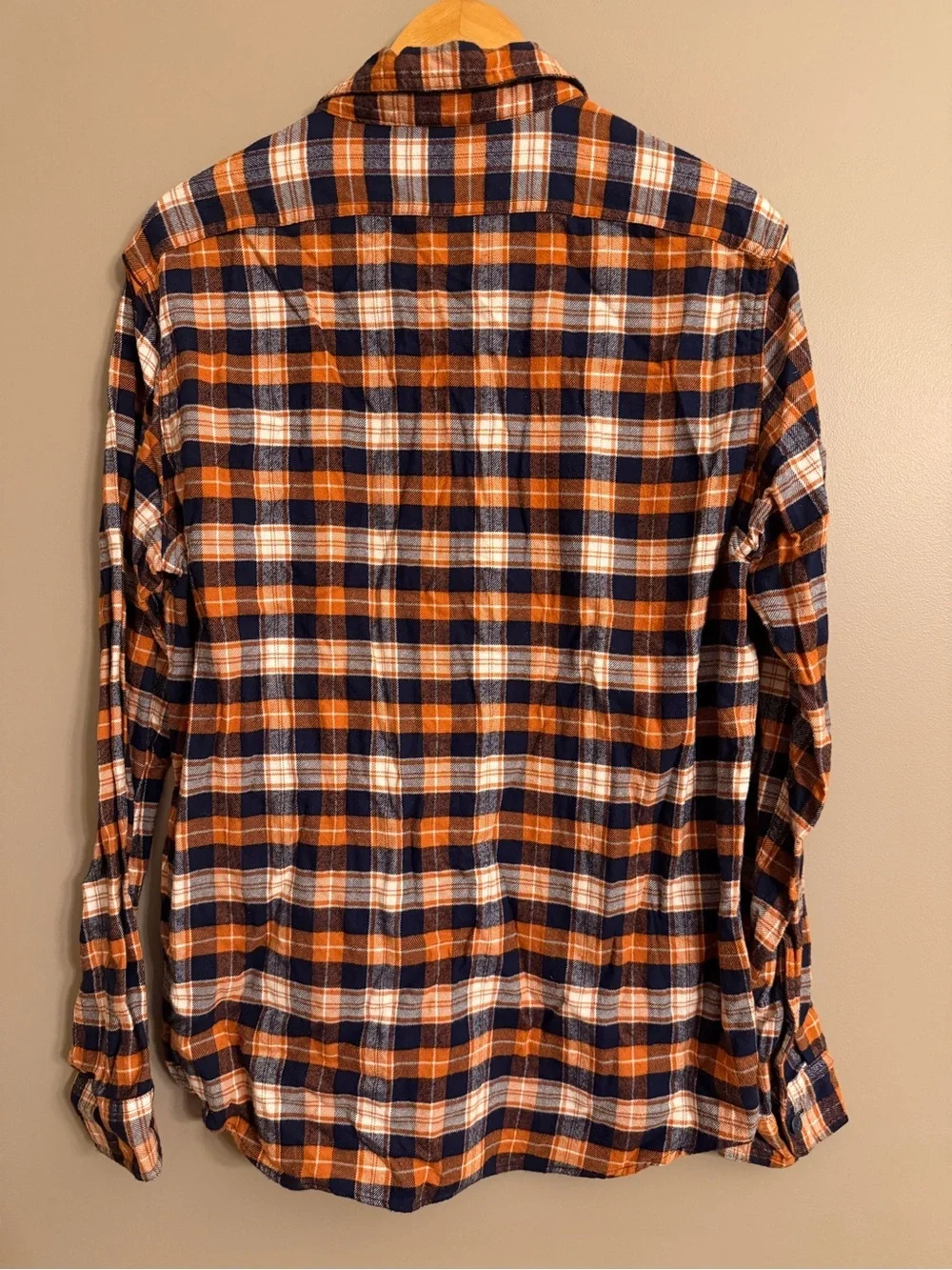 J. Crew Navy and Orange Plaid Flannel Shirt